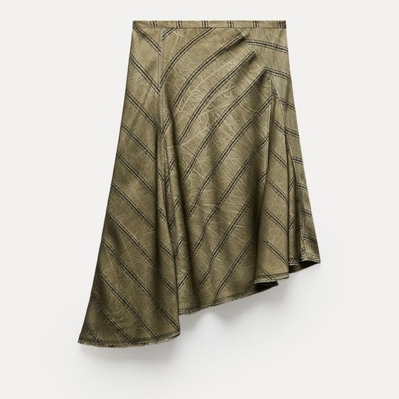 ZARA HIGH-WAIST ZW COLLECTION Pareo MIDI SKIRT Green Striped Size m - Picture 3 of 8